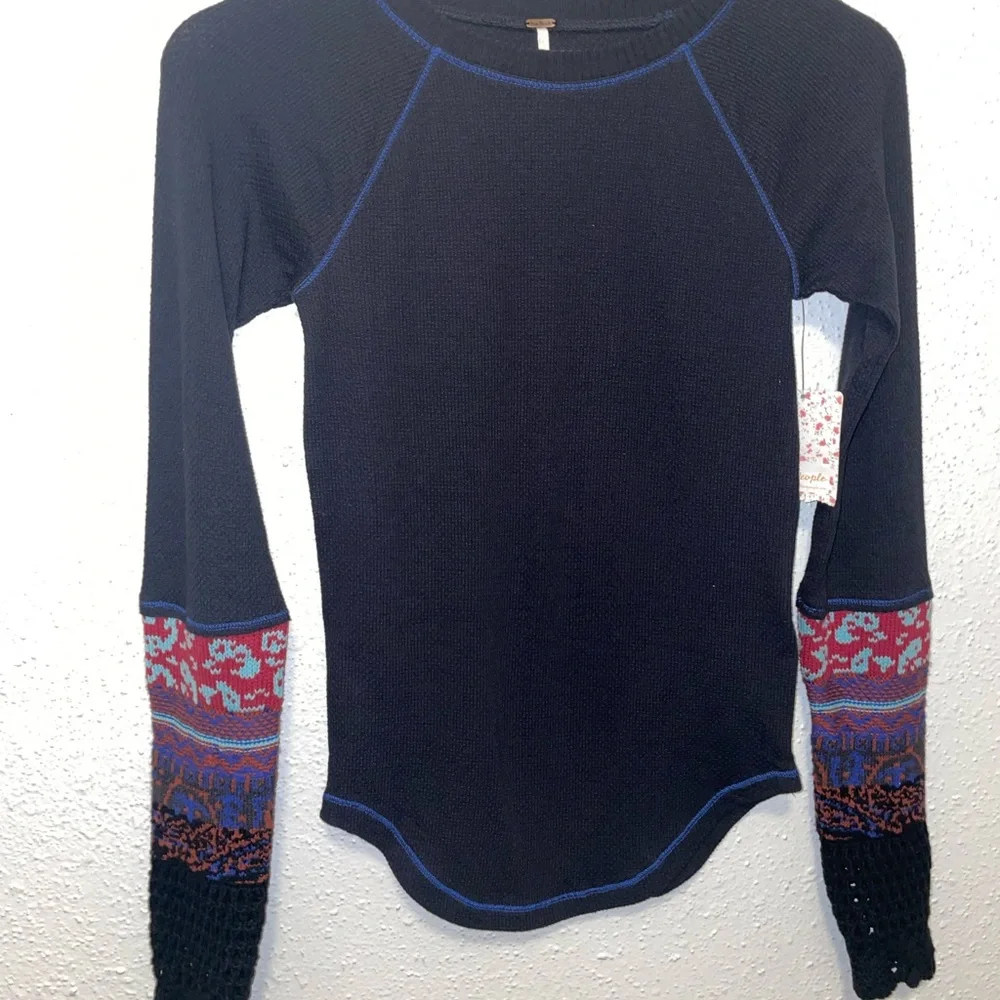 NWT Free People Long Sleeve In The Mix Cuff Boho Thermal Top Size S